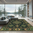 Green Yellow Geometric Diamond Aztec Rug
