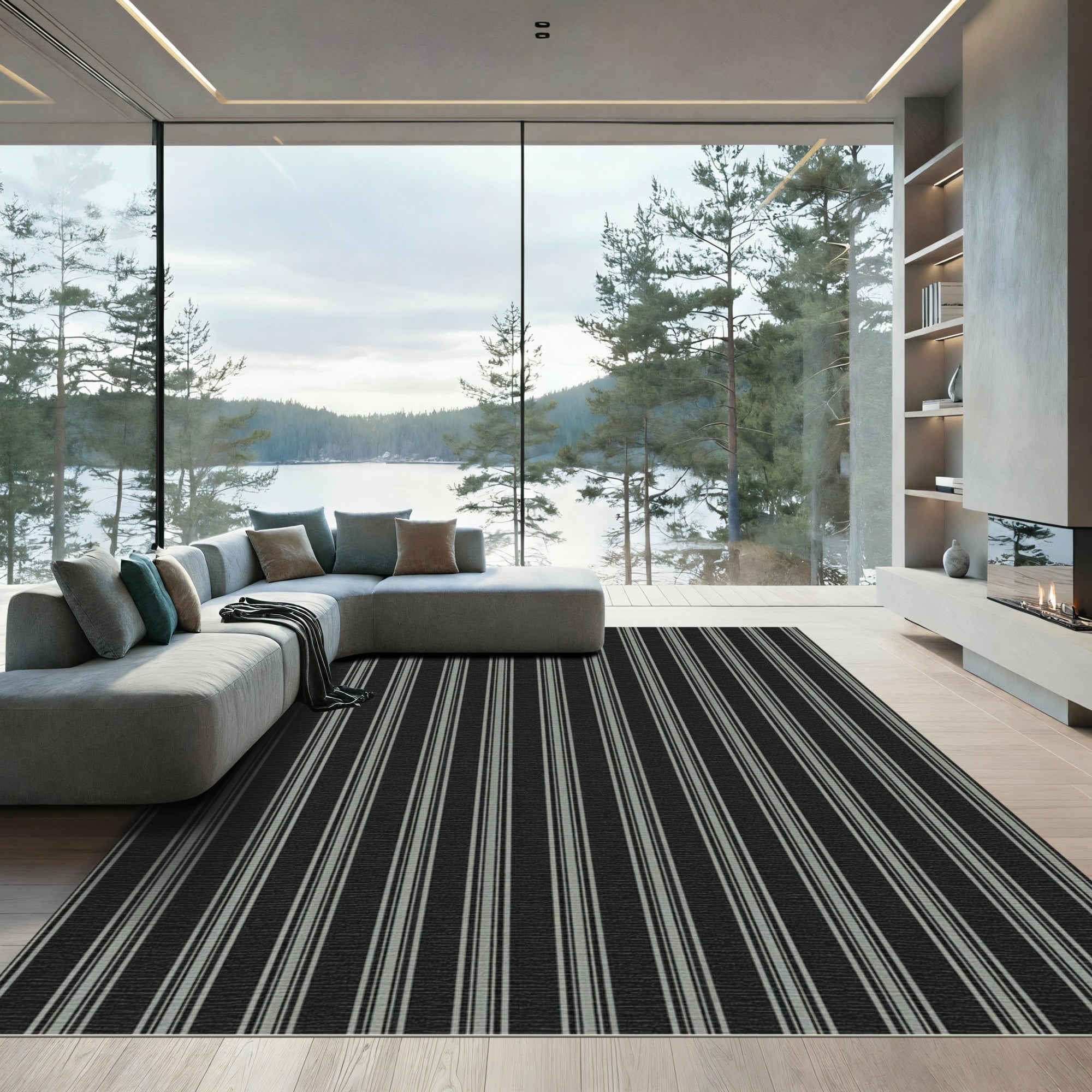 Dark Gray Vertical Double Stripe Rug