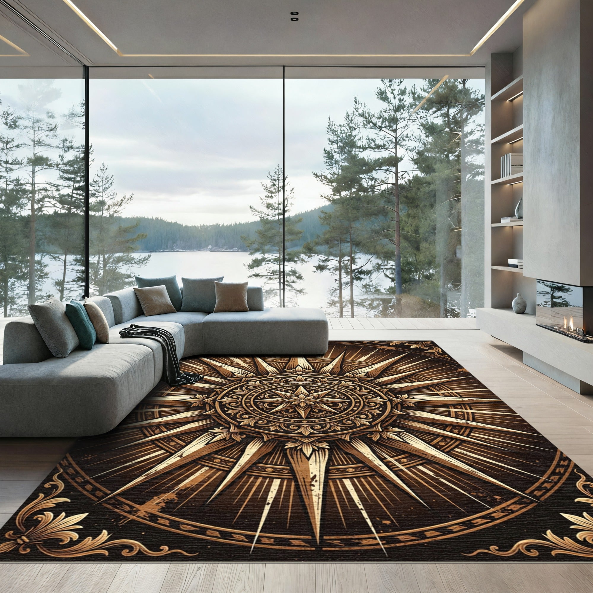 Gilded Bronze Radiant Sunburst Medallion Rug