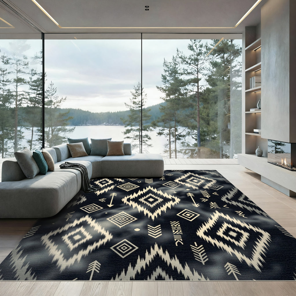 Tribal Diamond Arrows Black Rug
