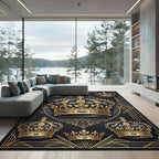 Regal Gold Crown Black Art Deco Rug