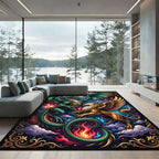 Epic Fantasy Dragon and Griffin Battle Rug