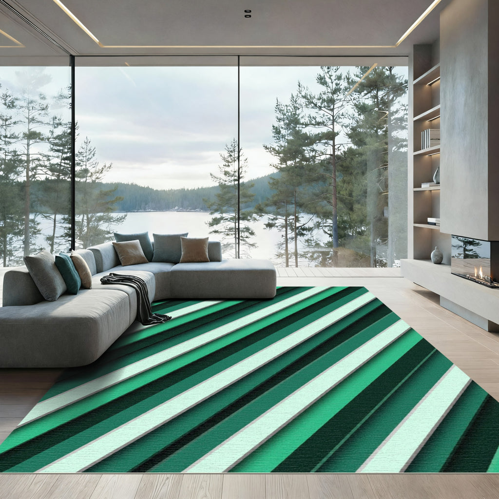 Emerald Green Diagonal Linear Stripe Rug