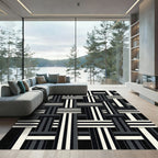 Modern Monochromatic Interwoven Striped Weave Rug
