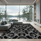 Black White Lotus Pomegranate Lattice Rug
