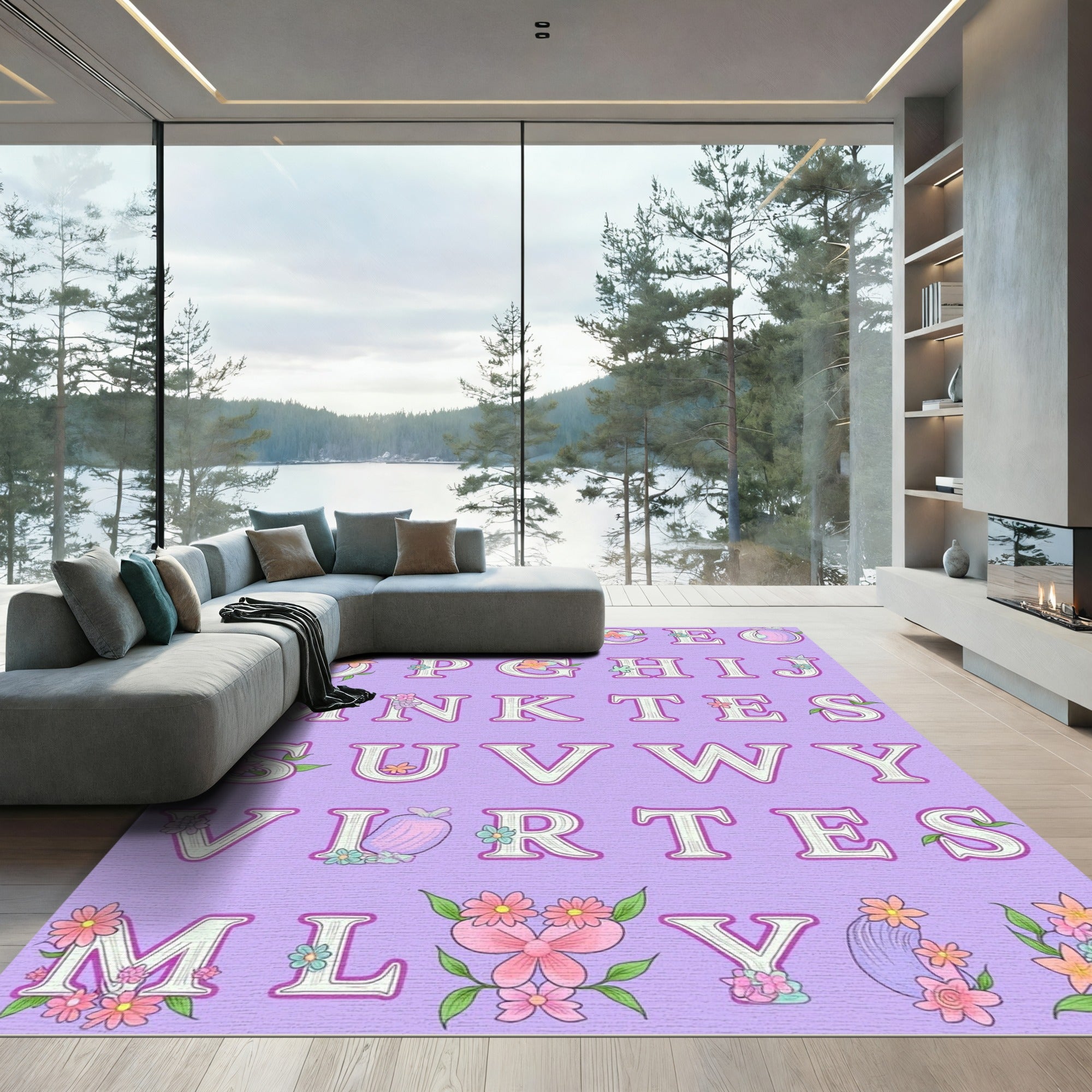 Floral Alphabet Monogram Lavender Rug