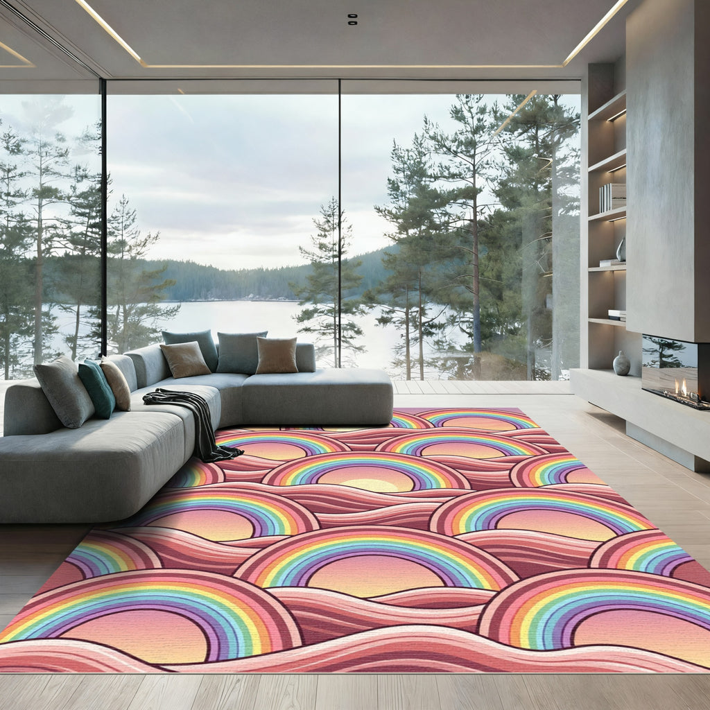 Pastel Rainbow Arch Waves Rug