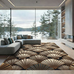 Art Deco Golden Fan Shell Arrangement Rug
