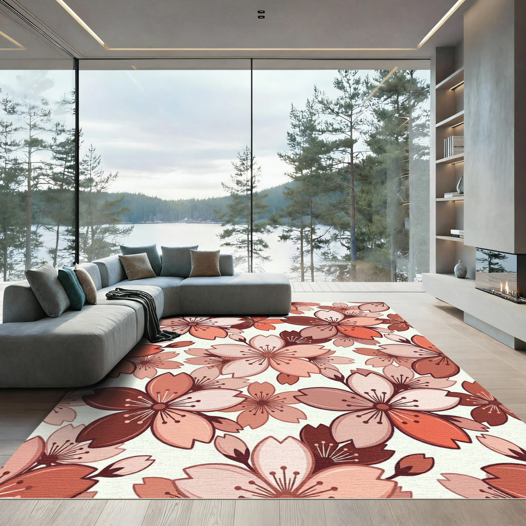 Terracotta Blossom Flower Repeating Arrangement Rug