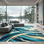 Dynamic Navy Blue Swirling Ocean Wave Rug
