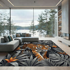 Majestic Orange Tiger Amid Tropical Foliage Rug