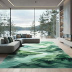 Serene Green Watercolor Mountain River Rug