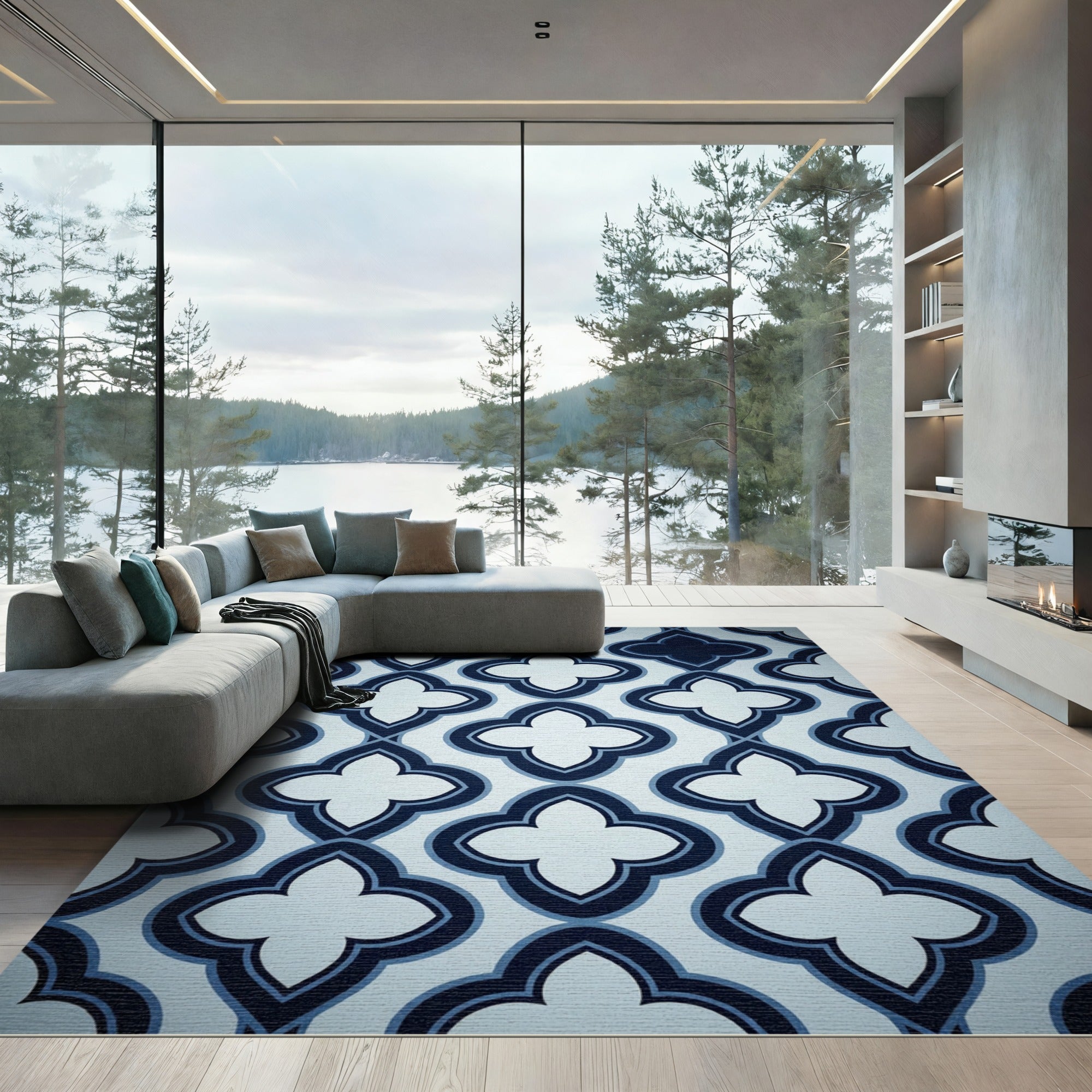 Navy Indigo Quatrefoil Geometric Rug