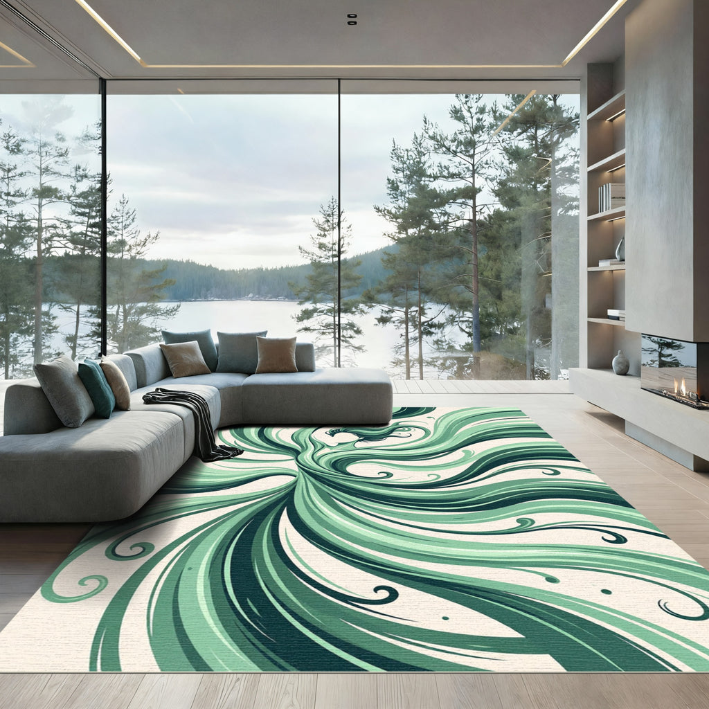 Flowing Sage Green Abstract Swirl Rug