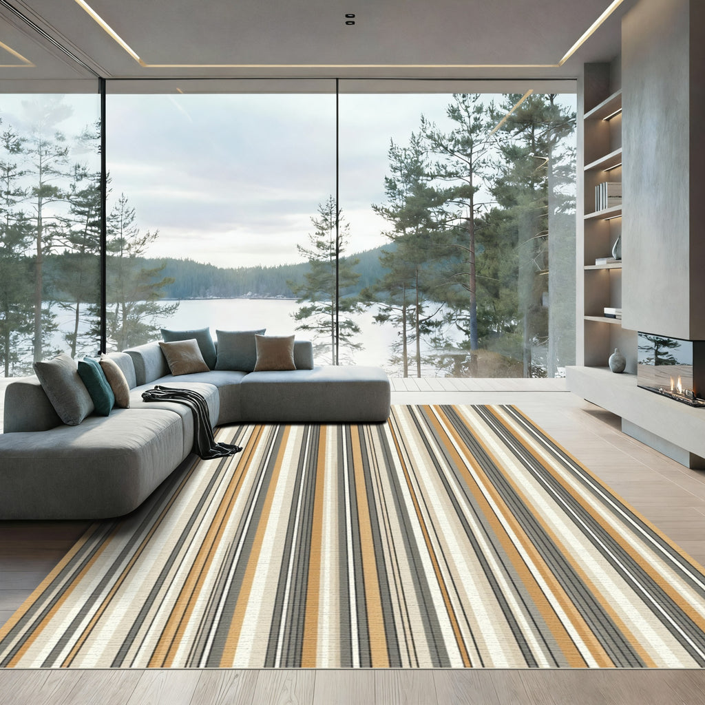Modern Neutral Earthy Tone Vertical Stripe Rug