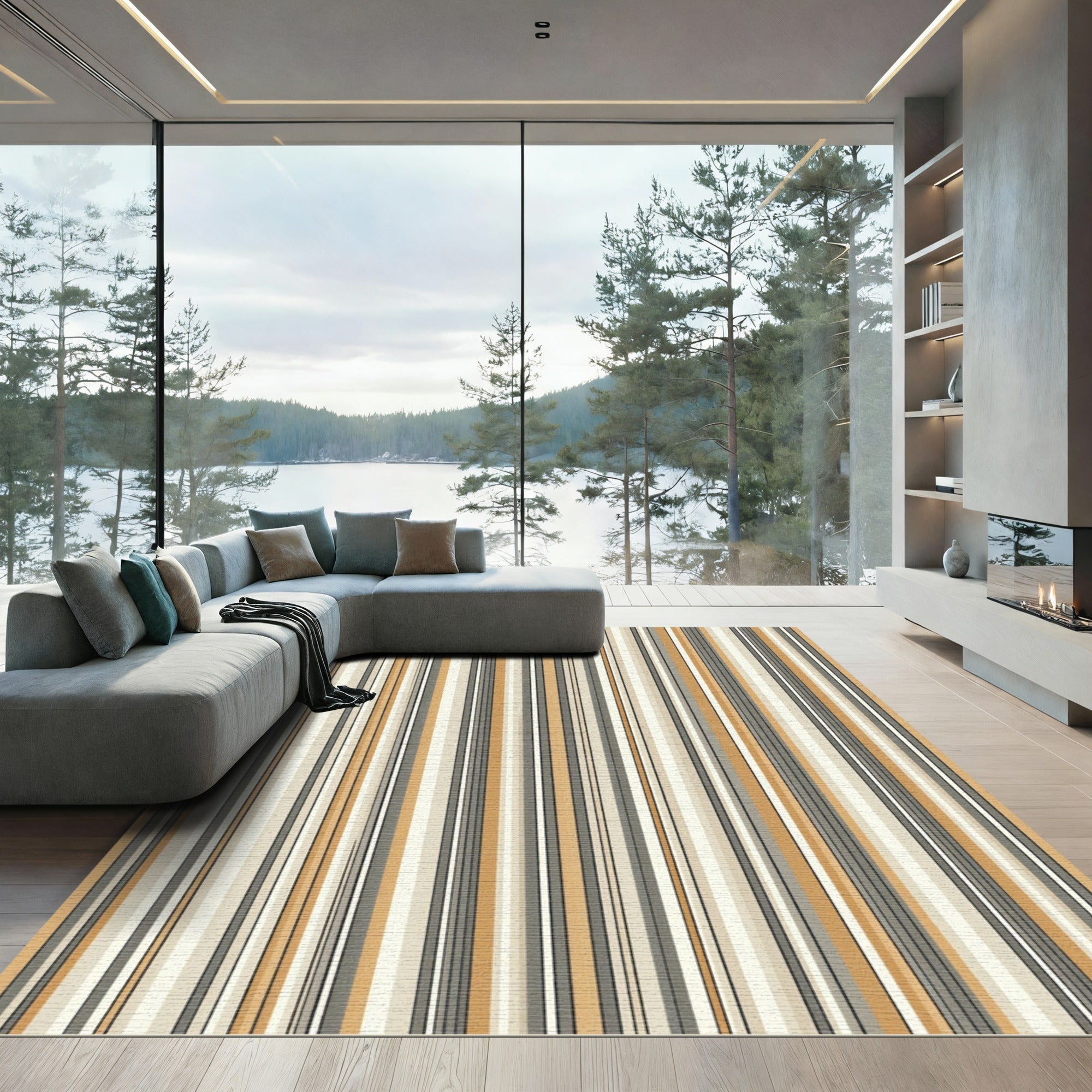 Modern Neutral Earthy Tone Vertical Stripe Rug