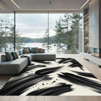 Modern Black Ink Abstract Brushstroke Rug