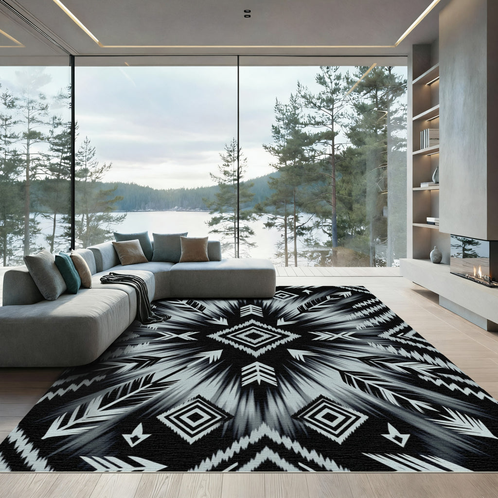 Monochrome Tribal Feather Arrow Rug
