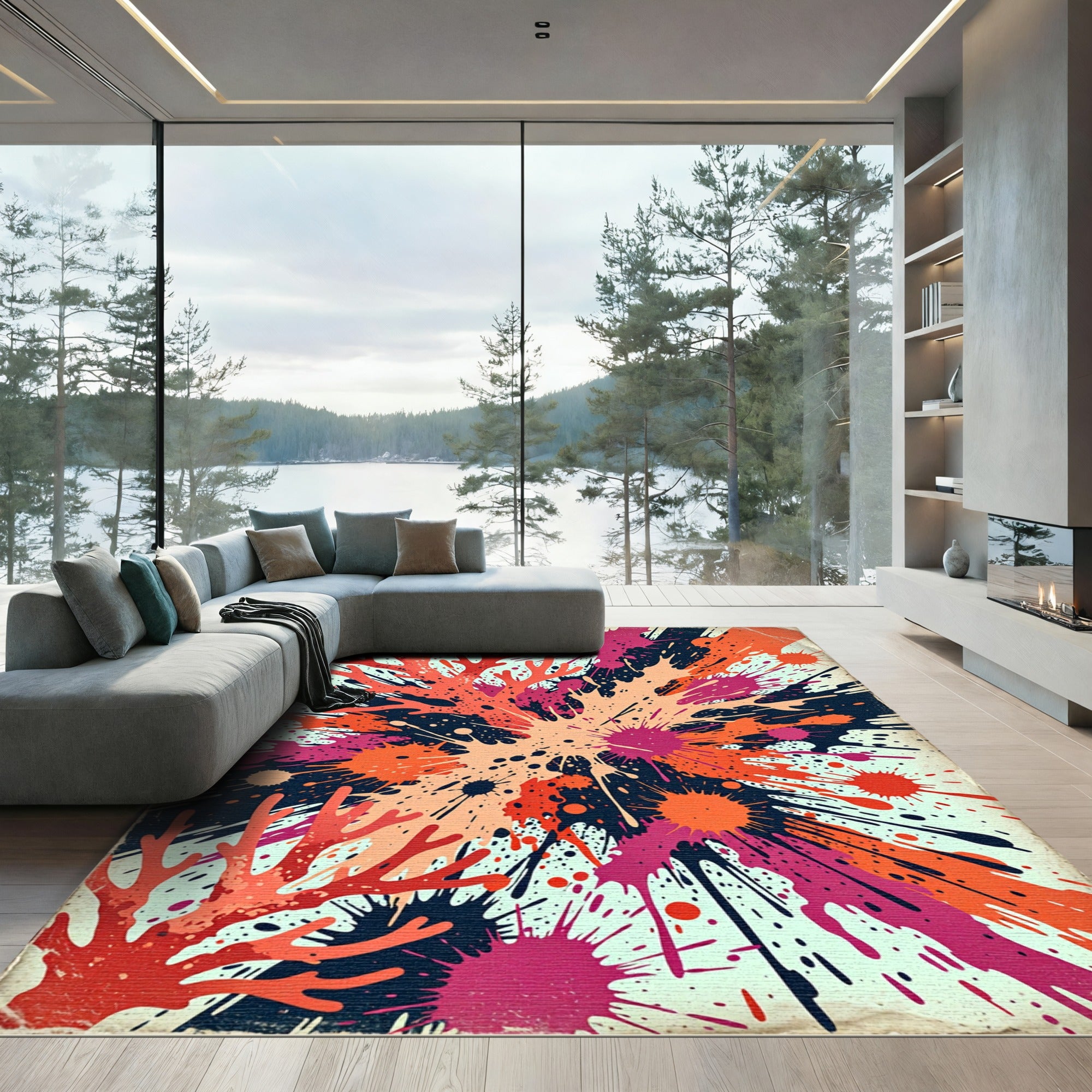 Coral Splatter Abstract Splash Rug