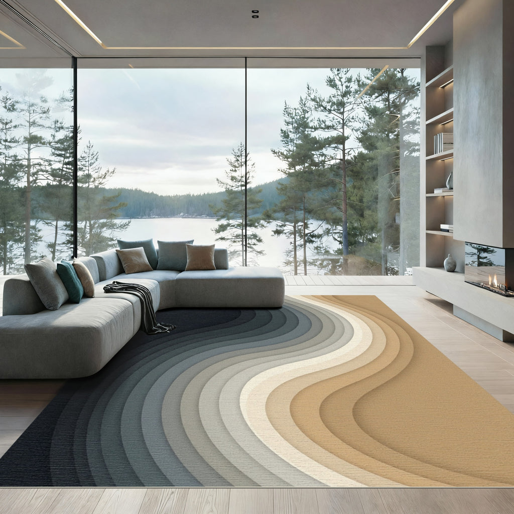 Modern Neutral Wave Gradient Art Rug