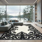 Elegant Black Filigree Floral Scroll Rug