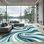 Fluid Ocean Wave Abstract Teal Swirl Rug