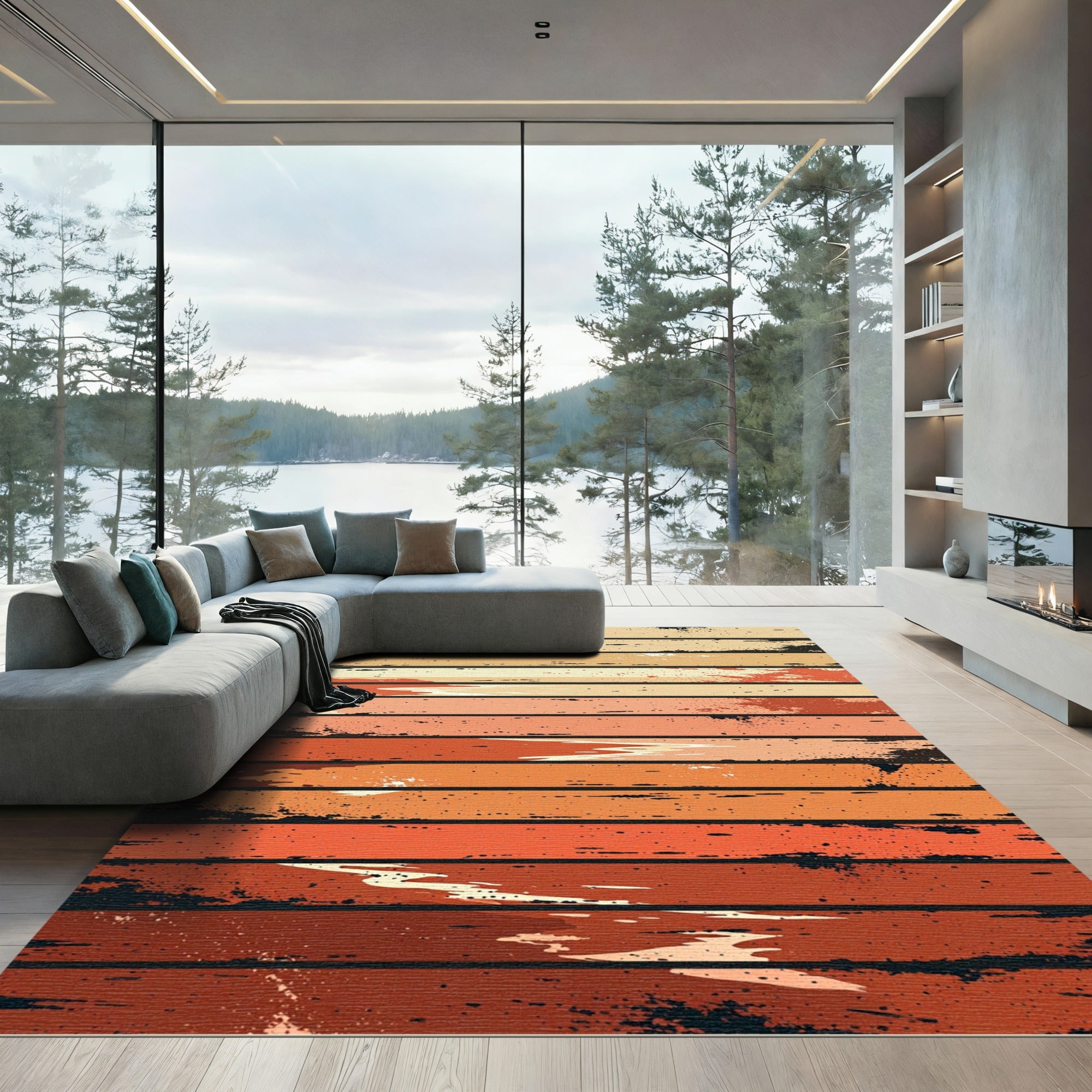 Sunset Gradient Distressed Coastal Horizon Rug