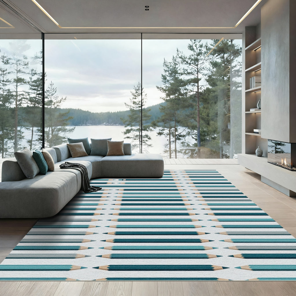 Teal Blue Pencils Repeating Row Rug