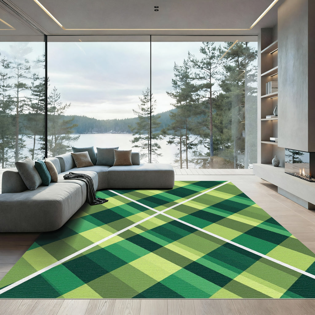Geometric Kelly Green Diagonal Plaid Rug