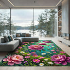 Lush Pink Peony Floral Garden Rug