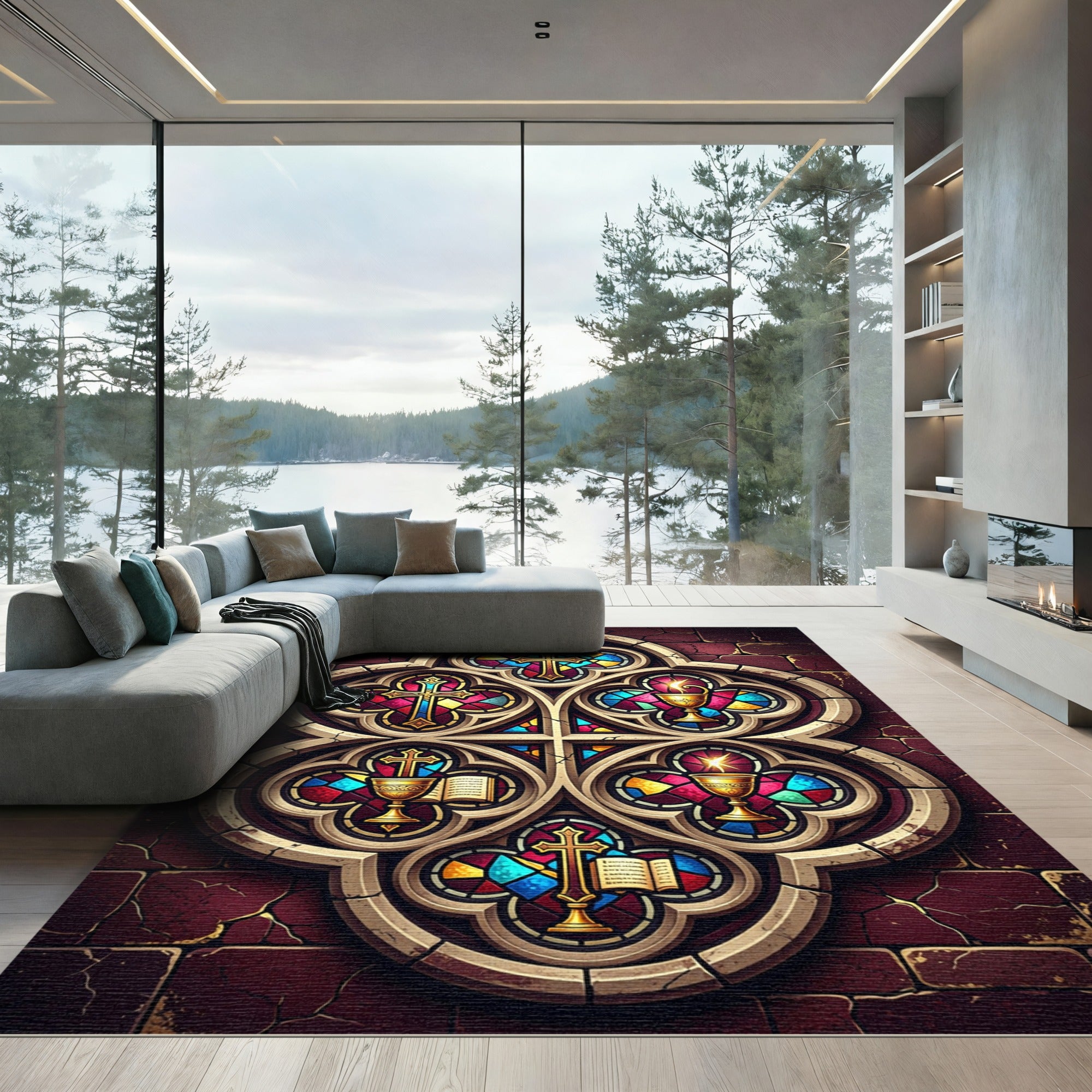 Stained Glass Gothic Cross Chalice Rug