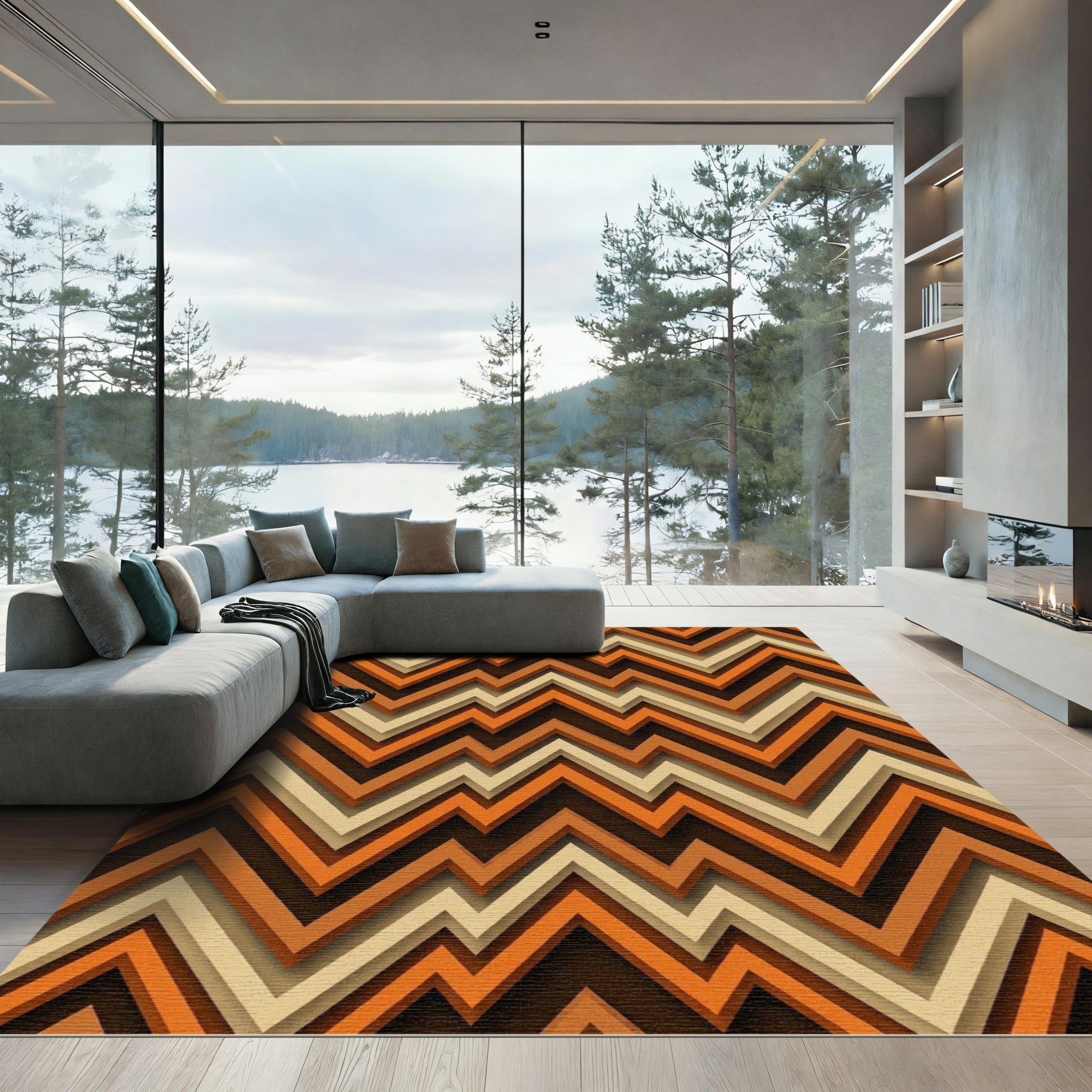 Chunky Zigzag Orange Brown Rug