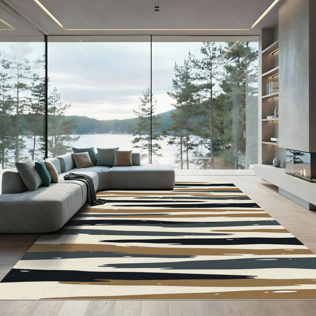 Earthy Wavy Abstract Stripes Rug