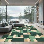 Midcentury Forest Geometric Block Composition Rug