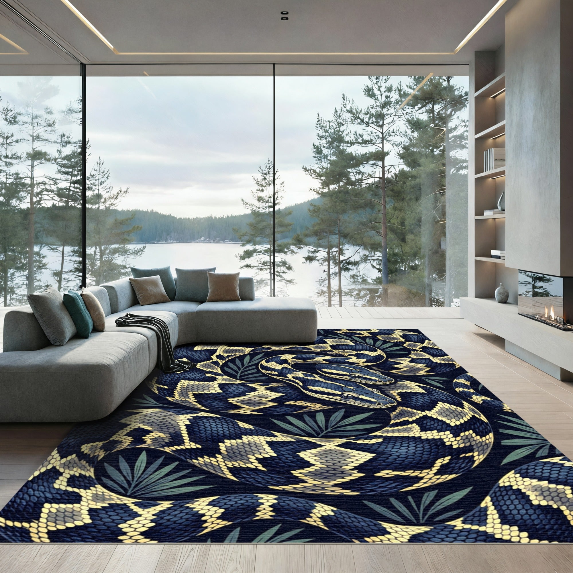 Dual Serpent Midnight Tropics Illustration Rug