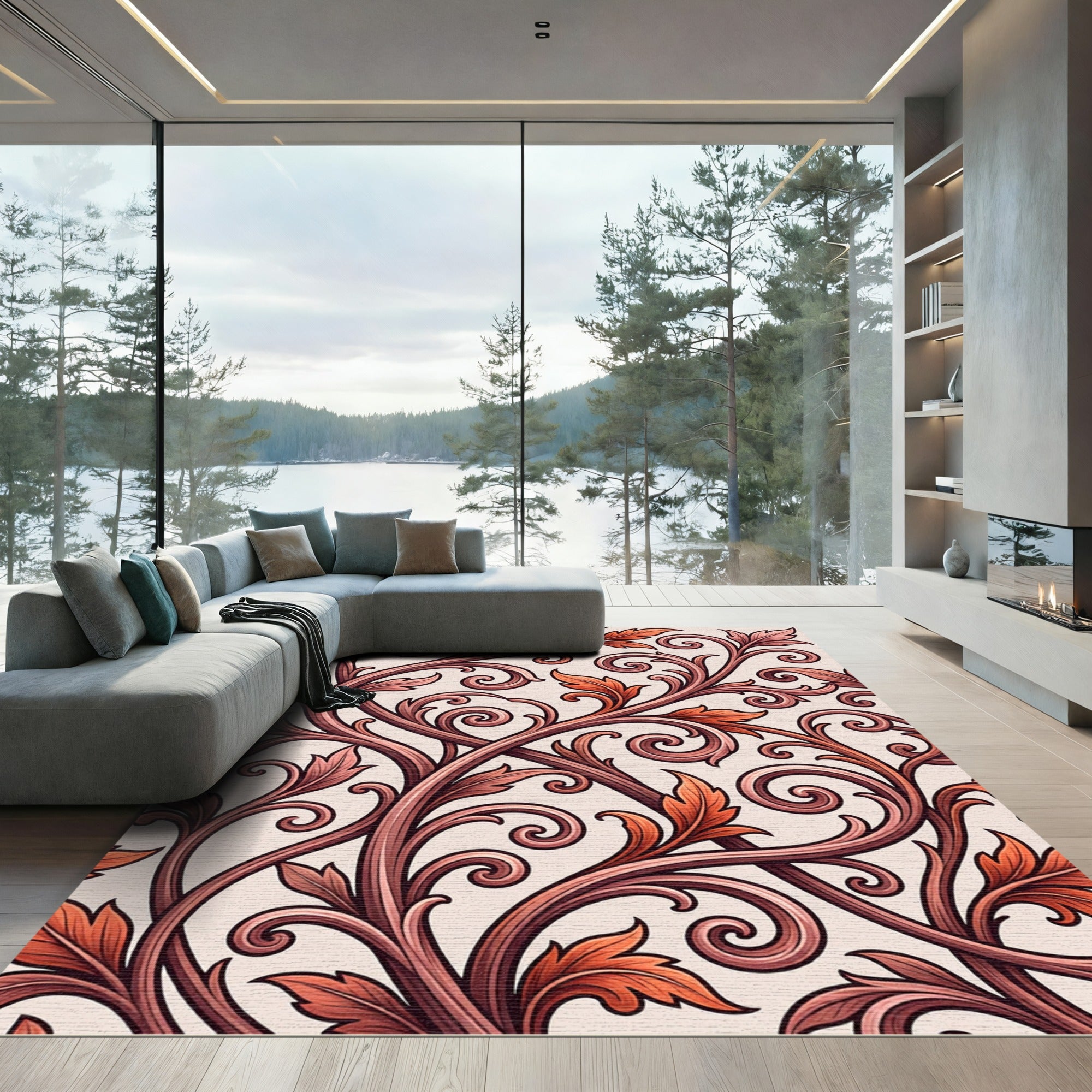 Ornate Scrollwork Vine Crimson Rug