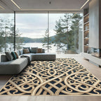 Golden Interwoven Lattice Scroll Cream Dark Rug