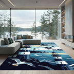 Coastal Lighthouse Birds Navy Nautical Landscape Rug