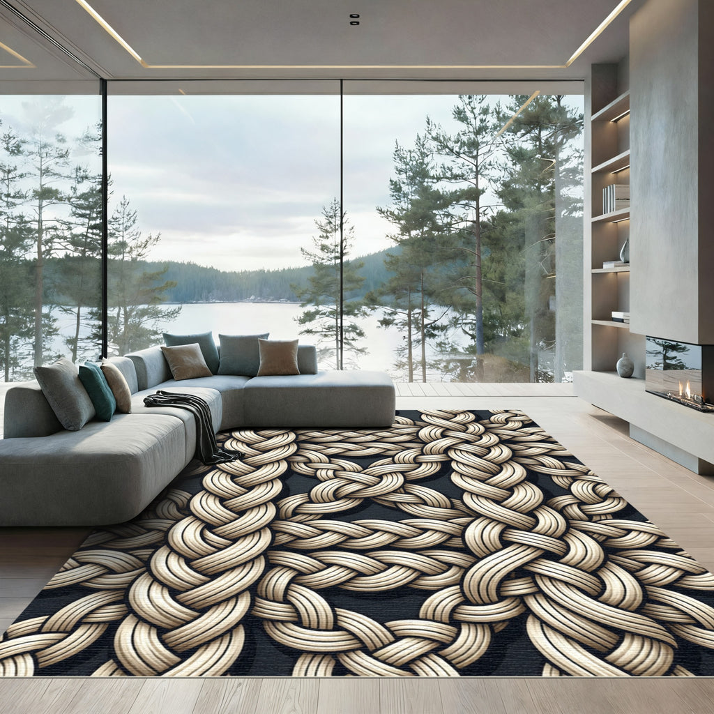 Cream Intricate Rope Weave Rug