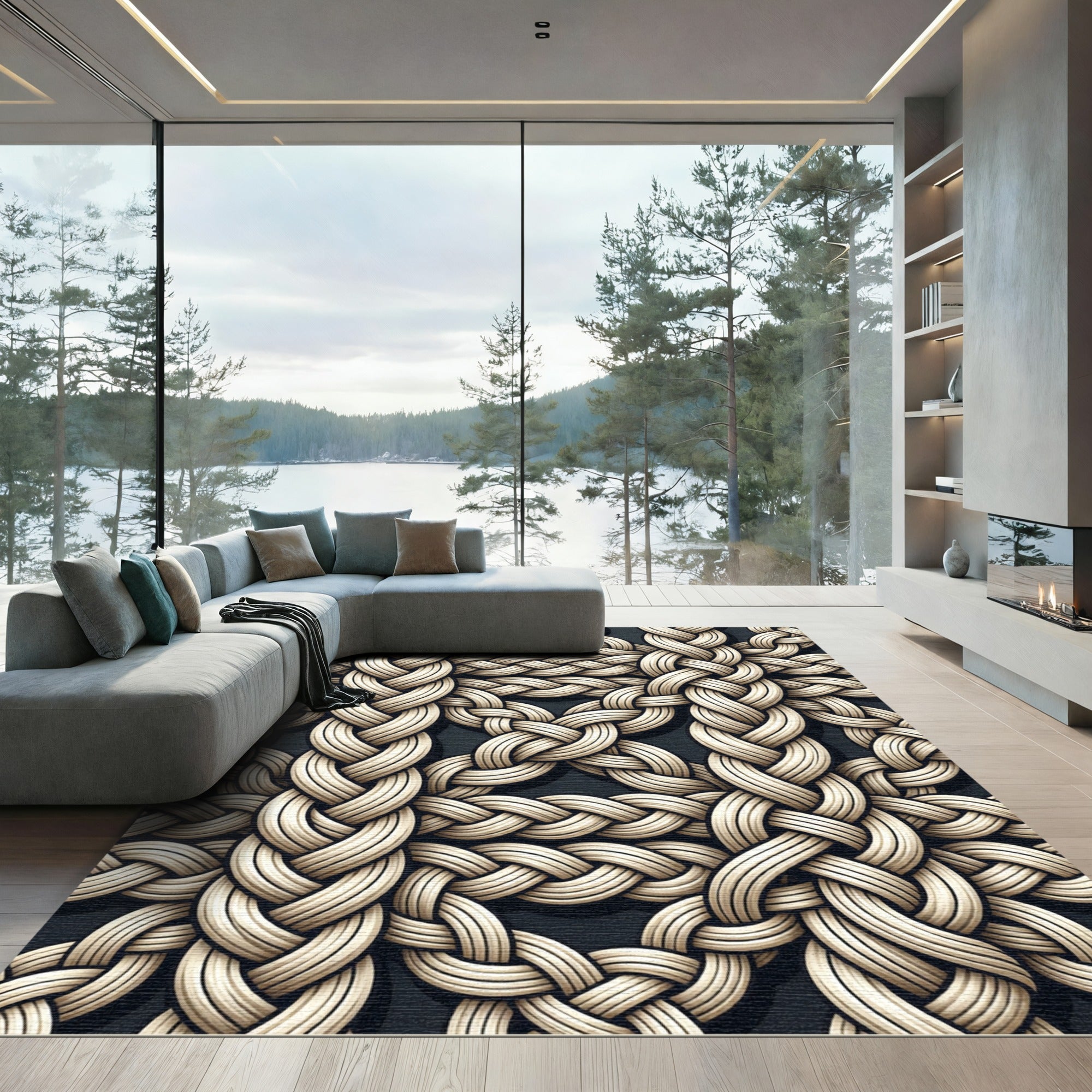 Cream Intricate Rope Weave Rug