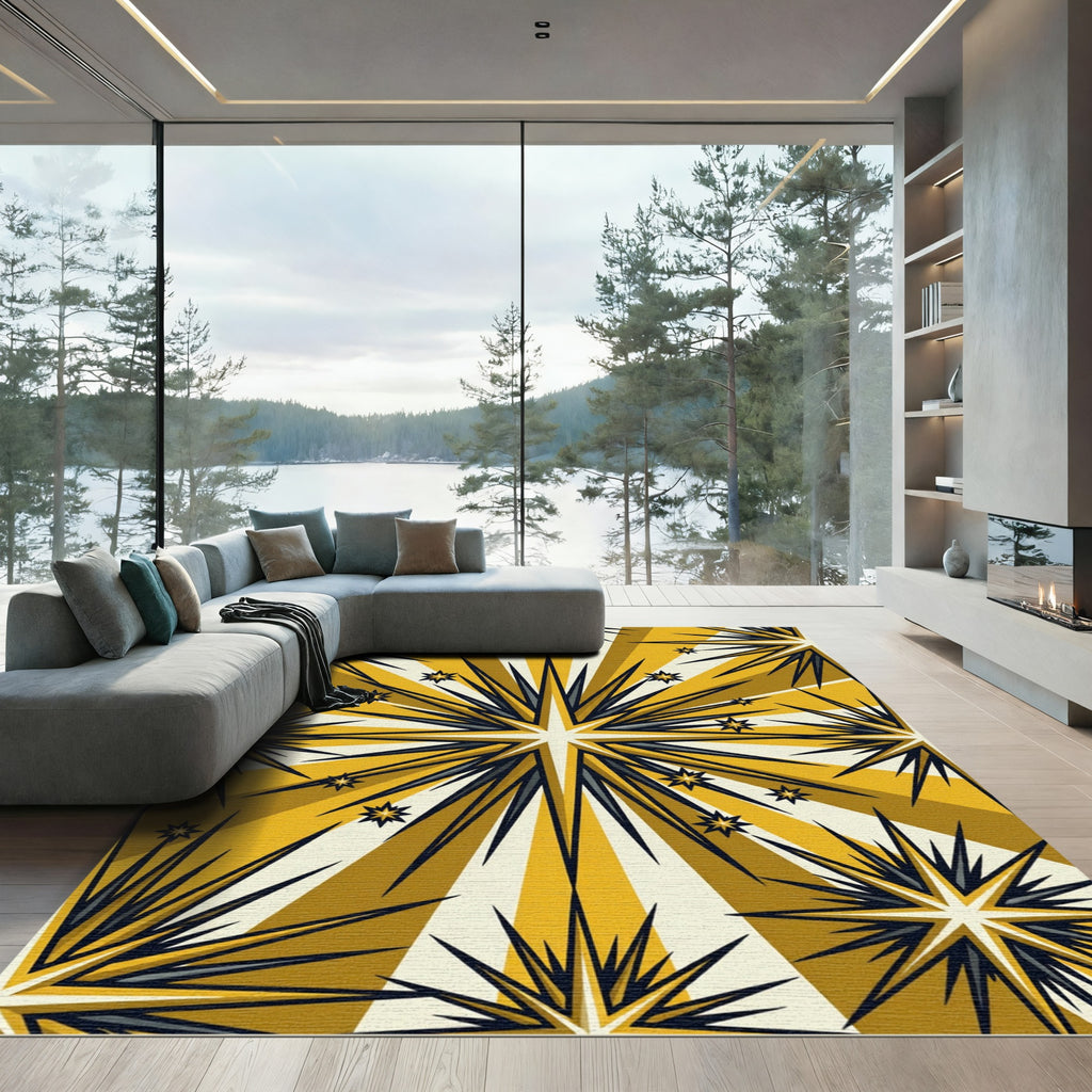 Golden Burst Starburst Rays Rug
