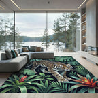 Exotic Tiger Amidst Lush Green Foliage Rug