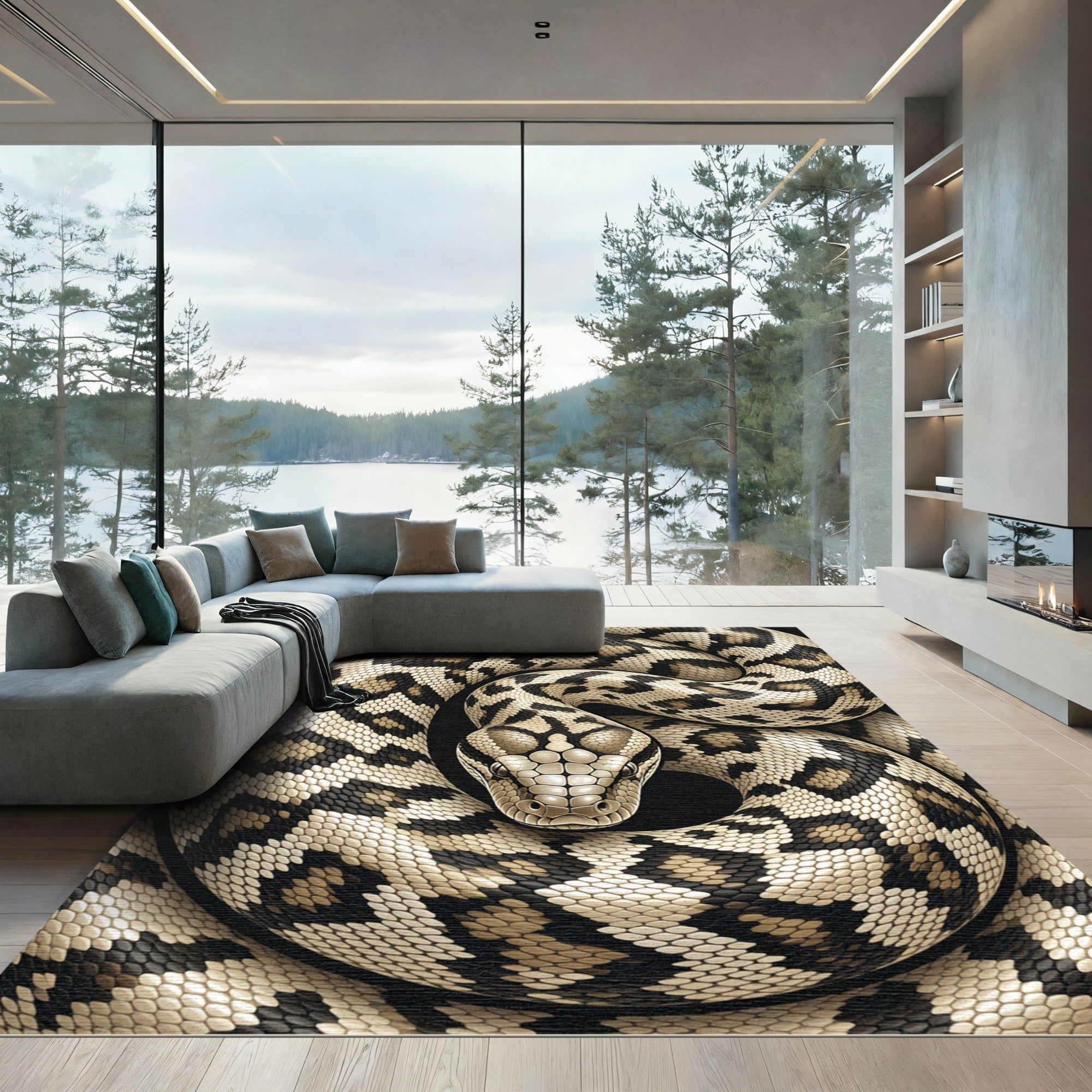 Coiled Neutral Tone Python Scale Rug