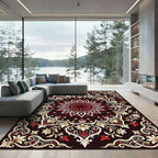 Ornate Crimson Cream Floral Medallion Rug