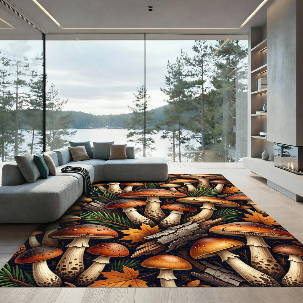 Enchanted Forest Mushroom Autumn Foliage Rug