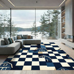 Navy Blue Checkerboard Barn House Landscape Rug