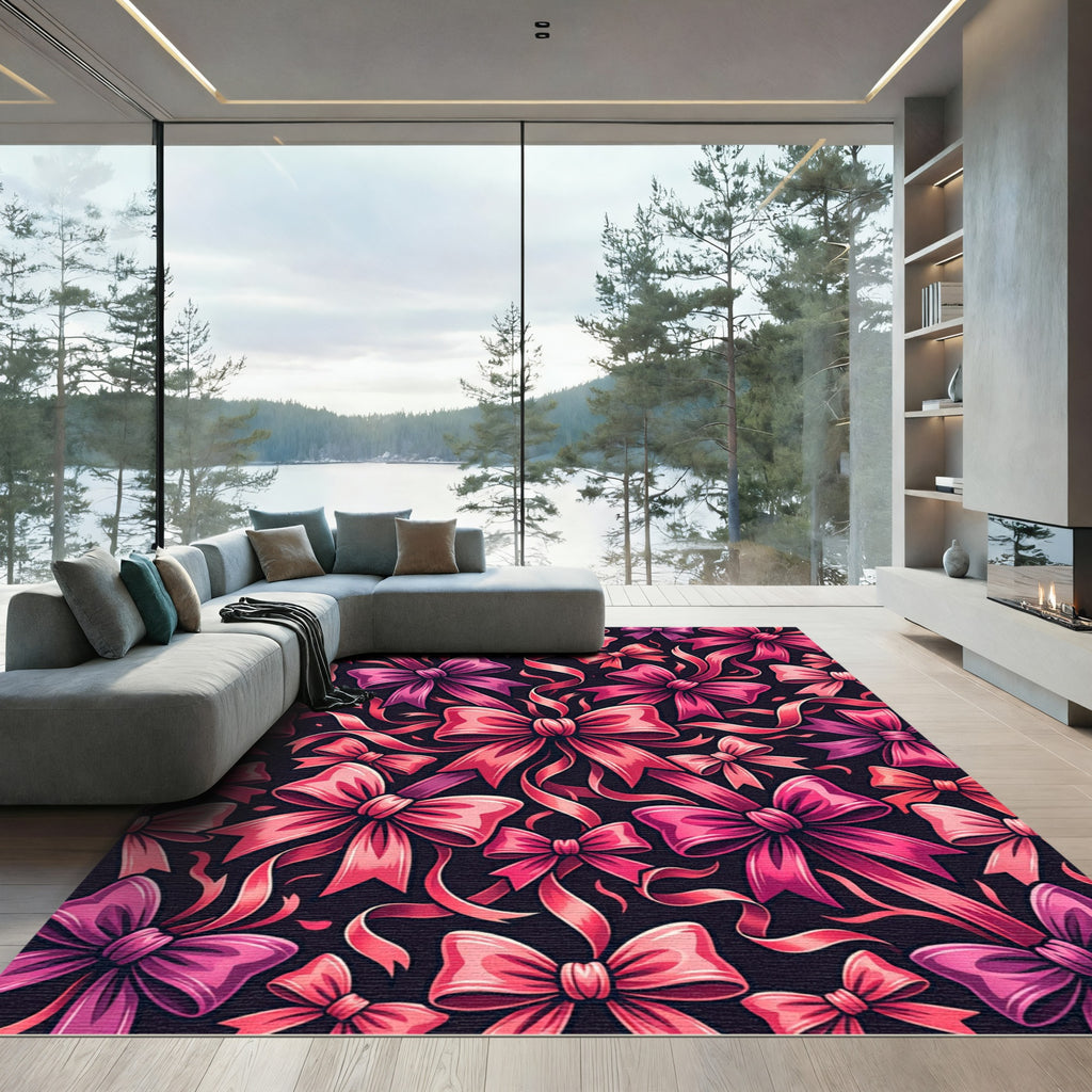 Pink Ribbon Bow Cascade Rug