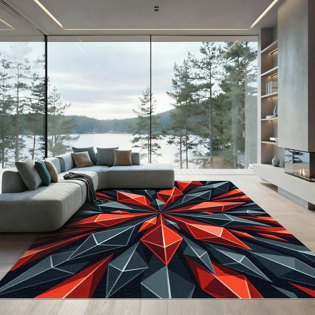 Sharp Ruby Geometric Radiant Star Rug