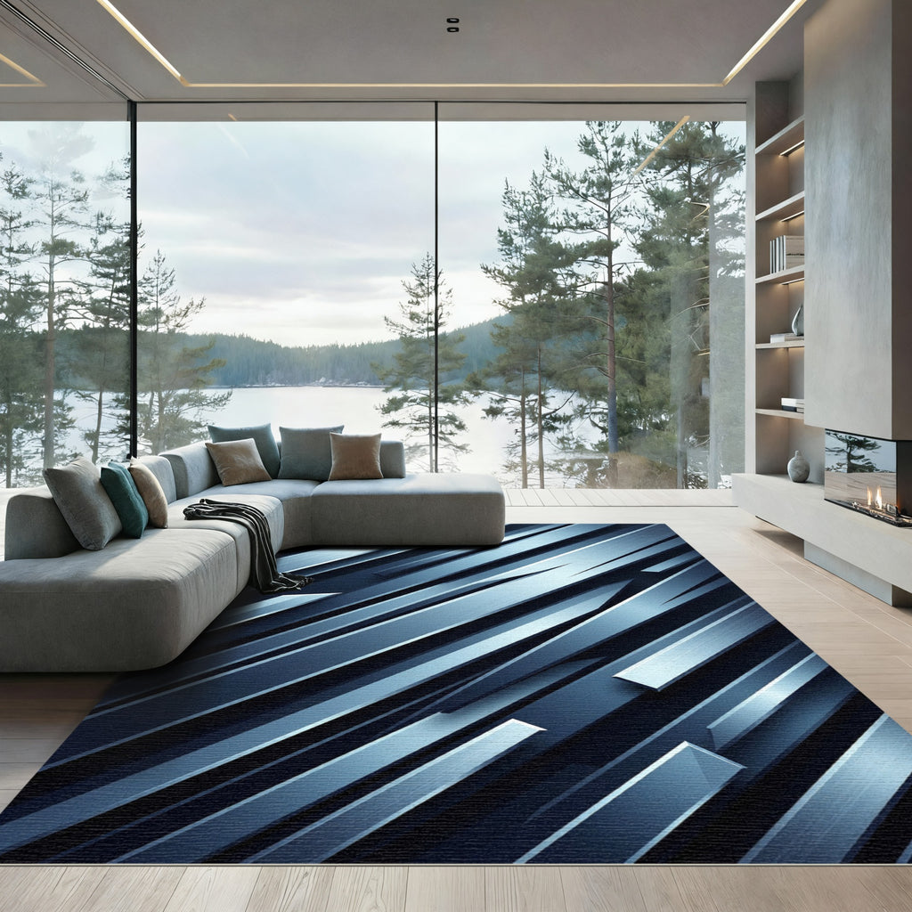 Modern Metallic Blue Blade Rug
