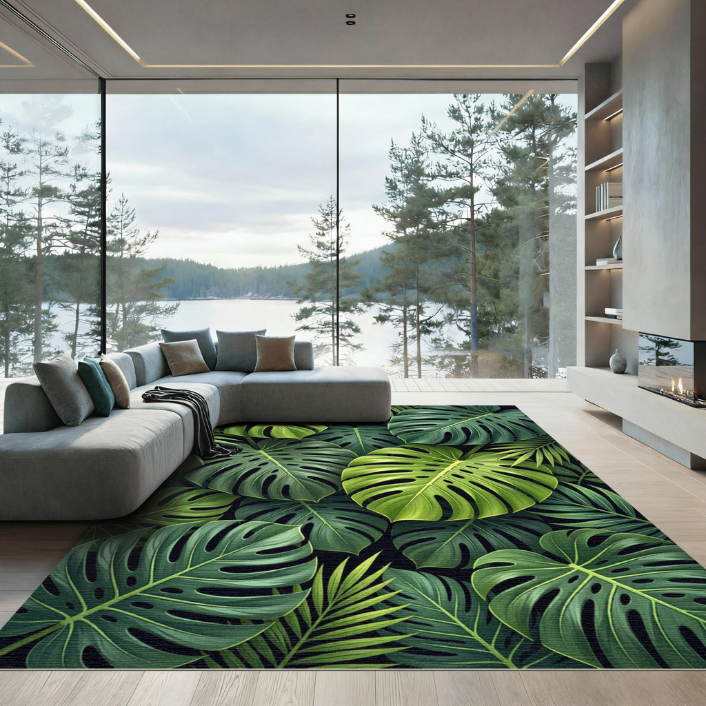 Verdant Leaf Canopy Abstraction Rug